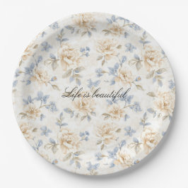 Romantic Cream Floral Blue Leaves Wedding Papieren Bordje