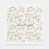Romantic Cream Floral Blue Leaves Wedding Servet (Voorkant)