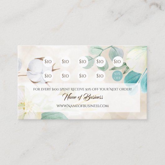 Romantic Cream Floral Elegant Loyalty Punch Card (Voorkant)