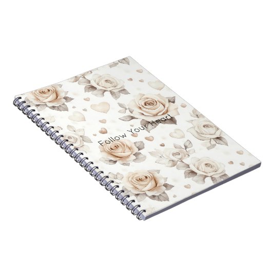 Romantic Cream Hearts & Flowers Notitieboek (Rechterzijde)
