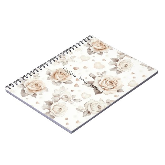 Romantic Cream Hearts & Flowers Notitieboek (Linkerzijde)