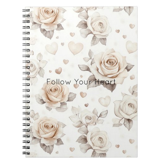 Romantic Cream Hearts & Flowers Notitieboek (Voorkant)