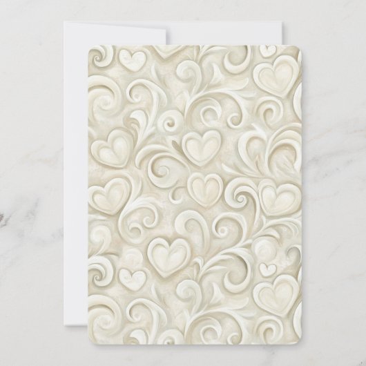 Romantic Cream Hearts Swirls Wedding Kaart (Achterkant)