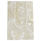 Romantic Cream Ivory Butterflies Hearts Wedding  Medium Cadeauzakje (Achterkant)