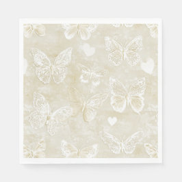 Romantic Cream Ivory Butterflies Hearts Wedding Servet
