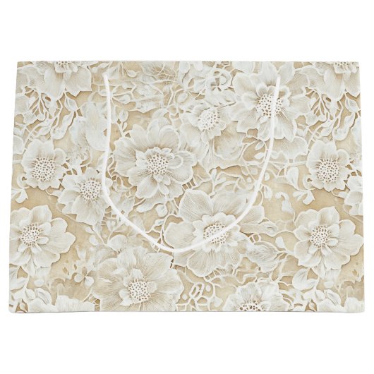 Romantic Cream Ivory Floral Wedding  Groot Cadeauzakje (Voorkant)