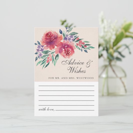 Romantic Cream Ivory Waterverf Floral Wedding Advieskaart (Staand voorkant)