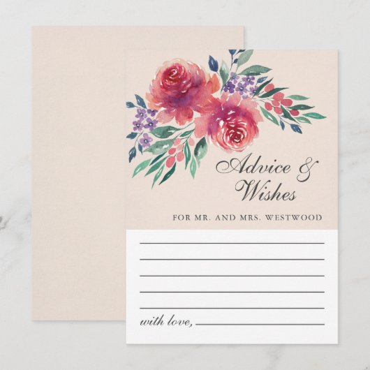 Romantic Cream Ivory Waterverf Floral Wedding Advieskaart (Voorkant / Achterkant)