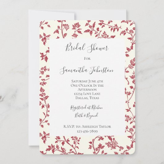 Romantic Cream Red Leaves Bridal Shower Kaart (Voorkant)