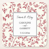 Romantic Cream Red Leaves Wedding Kartonnen Onderzetters (Voorkant)