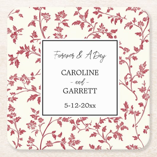 Romantic Cream Red Leaves Wedding Kartonnen Onderzetters (Voorkant)