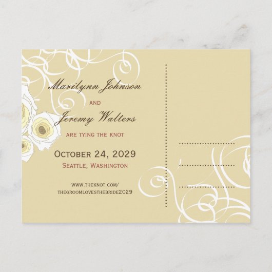 Romantic Cream Rozen & Swirls Foto sparen de Datum Aankondigingskaart (Achterkant)