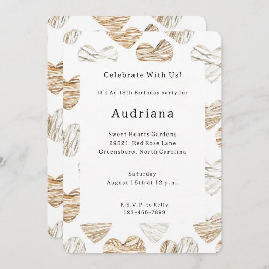 Romantic Cream White Hearts Birthday Kaart (Voorkant / Achterkant)