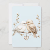 Romantic Cream White Love Birds Heart Wedding Kaart (Achterkant)