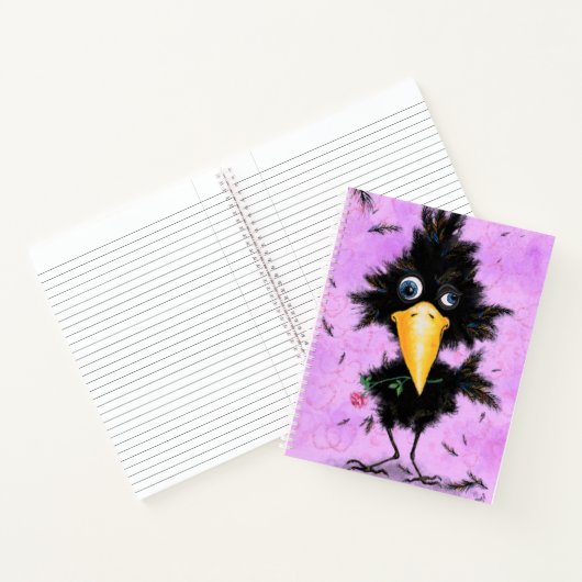 Romantic Crow with Rose Notebook Cartoon Notitieboek (Binnen)