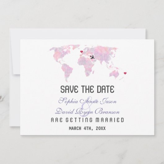 Romantic Custom Destination Wereldkaart Wedding Save The Date (Voorkant)