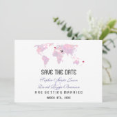Romantic Custom Destination Wereldkaart Wedding Save The Date (Staand voorkant)