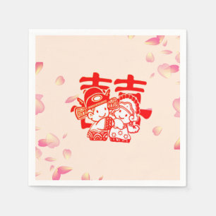 Romantic Cute Couple Double Happiness Weddenschap Servet