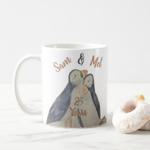Romantic Cute Jubileum Vogels Waterverf Puffins Koffiemok