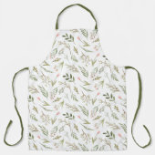 Romantic Cute roze weidebloemen en groene bladeren Schort (Voorkant)