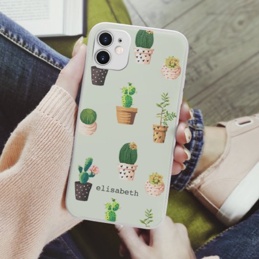 Romantic Cute succulent cactus add jouw naam Case-Mate iPhone Case