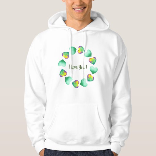 Romantic Cute Waterverf Green Valentijnsdag Hoodie (Voorkant)