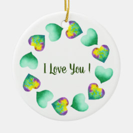 Romantic Cute Waterverf Green Valentijnsdag Keramisch Ornament