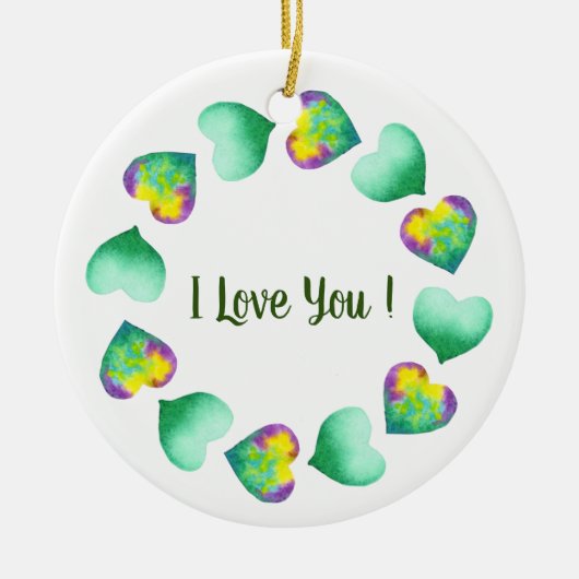 Romantic Cute Waterverf Green Valentijnsdag Keramisch Ornament (Voorkant)