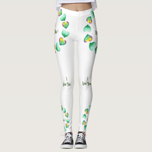 Romantic Cute Waterverf Green Valentijnsdag Leggings (Voorkant)
