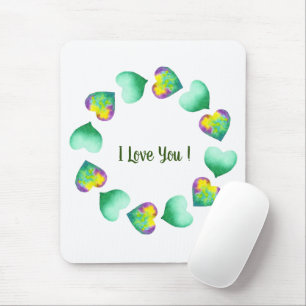Romantic Cute Waterverf Green Valentijnsdag Muismat