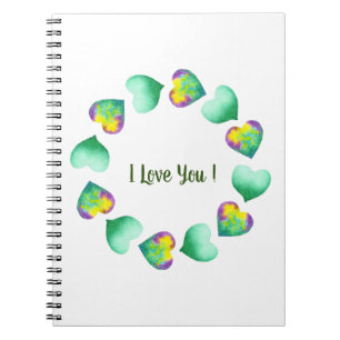 Romantic Cute Waterverf Green Valentijnsdag Notitieboek