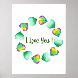 Romantic Cute Waterverf Green Valentijnsdag Poster