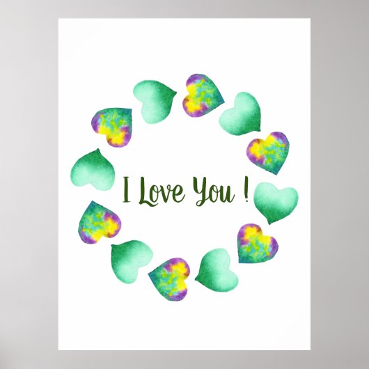Romantic Cute Waterverf Green Valentijnsdag Poster (Voorkant)