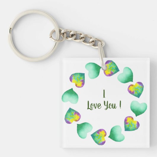 Romantic Cute Waterverf Green Valentijnsdag Sleutelhanger (voorkant)