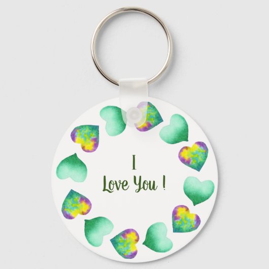 Romantic Cute Waterverf Green Valentijnsdag Sleutelhanger (Voorkant)