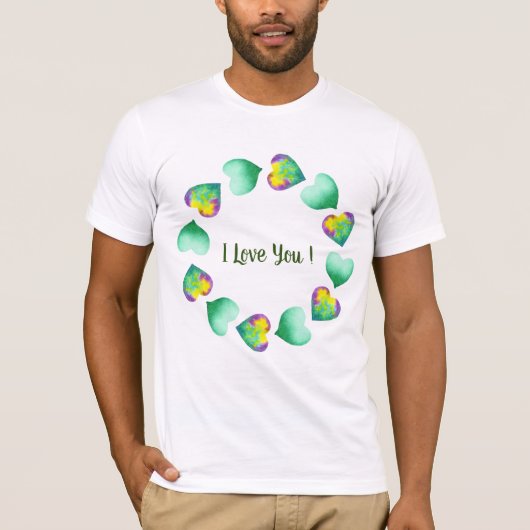 Romantic Cute Waterverf Green Valentijnsdag T-shirt (Voorkant)