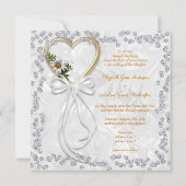 Romantic Daisy, Diamonds en White Ribbon Wedding Kaart (Achterkant)