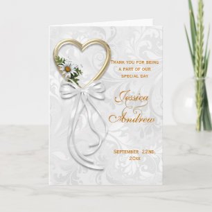 Romantic Daisy, Gold Heart en White Ribbon Bedankkaart