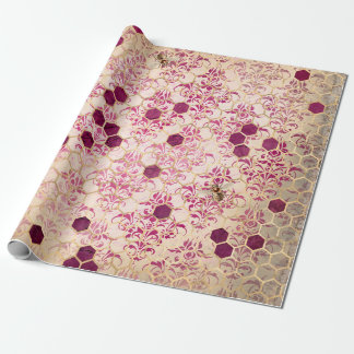 Romantic Damask Bee Burgundy Gold Cadeaupapier