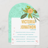 Romantic Damask Mint en Gold Wedding Invitations Kaart (Voorkant / Achterkant)