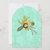Romantic Damask Mint en Gold Wedding Invitations Kaart (Achterkant)