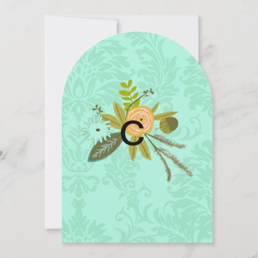 Romantic Damask Mint en Gold Wedding Invitations Kaart (Achterkant)