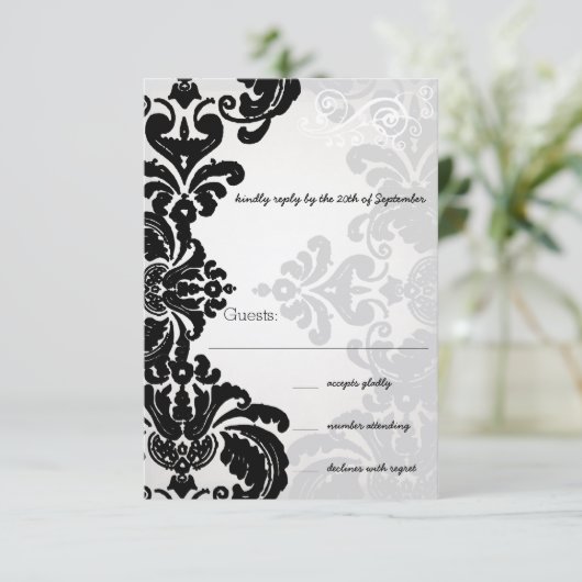 Romantic Damask Shadows Damask Wedding RSVP (Staand voorkant)