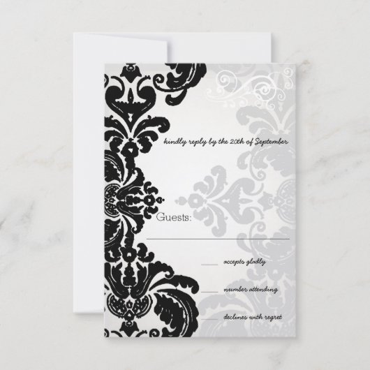 Romantic Damask Shadows Damask Wedding RSVP Kaartje (Voorkant)