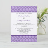 Romantic Damask Wedding Invite, Eggplant Kaart (Staand voorkant)