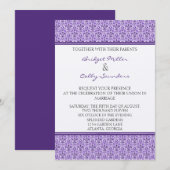 Romantic Damask Wedding Invite, Eggplant Kaart (Voorkant / Achterkant)