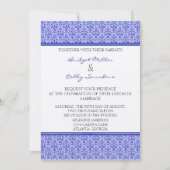 Romantic Damask Wedding Invite, Royal Blue Kaart (Voorkant)