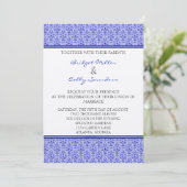 Romantic Damask Wedding Invite, Royal Blue Kaart (Staand voorkant)