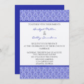 Romantic Damask Wedding Invite, Royal Blue Kaart (Voorkant / Achterkant)