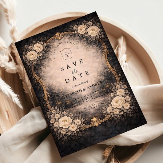Romantic Dark Baroque Wedding Save The Date